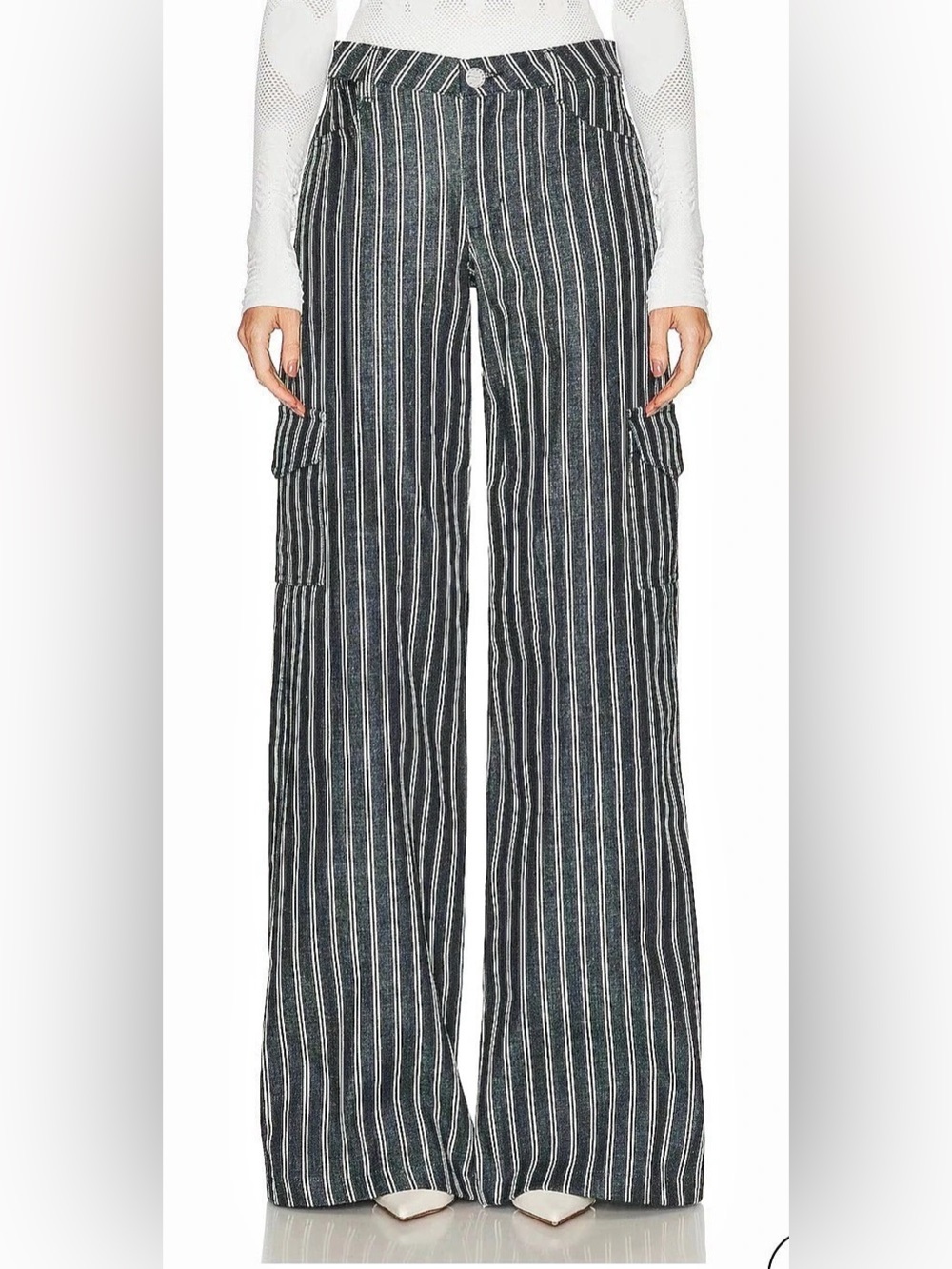 Maisie Wilen Argo Striped Wide Leg Jeans in Navy & White Size Small